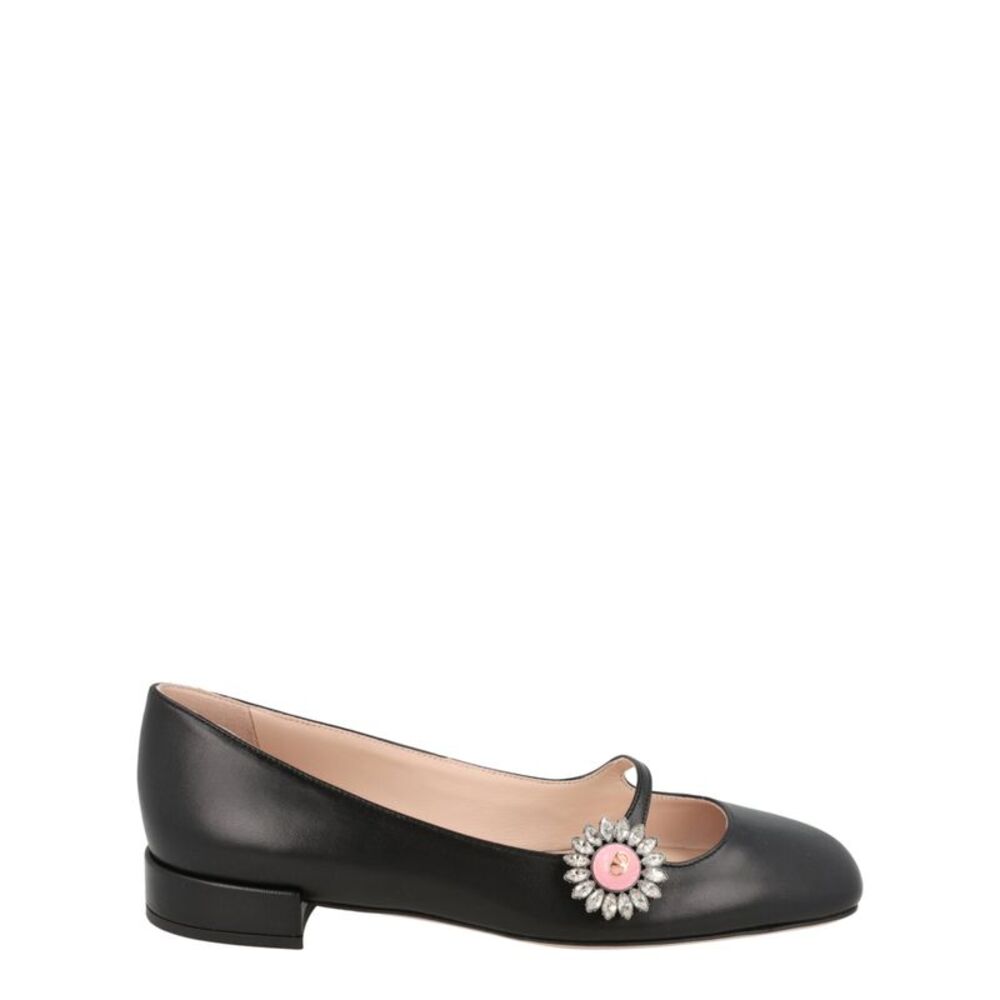 Valentino Preshoes Crystal Daisy Mary Jane Ballet Flats Black Womens